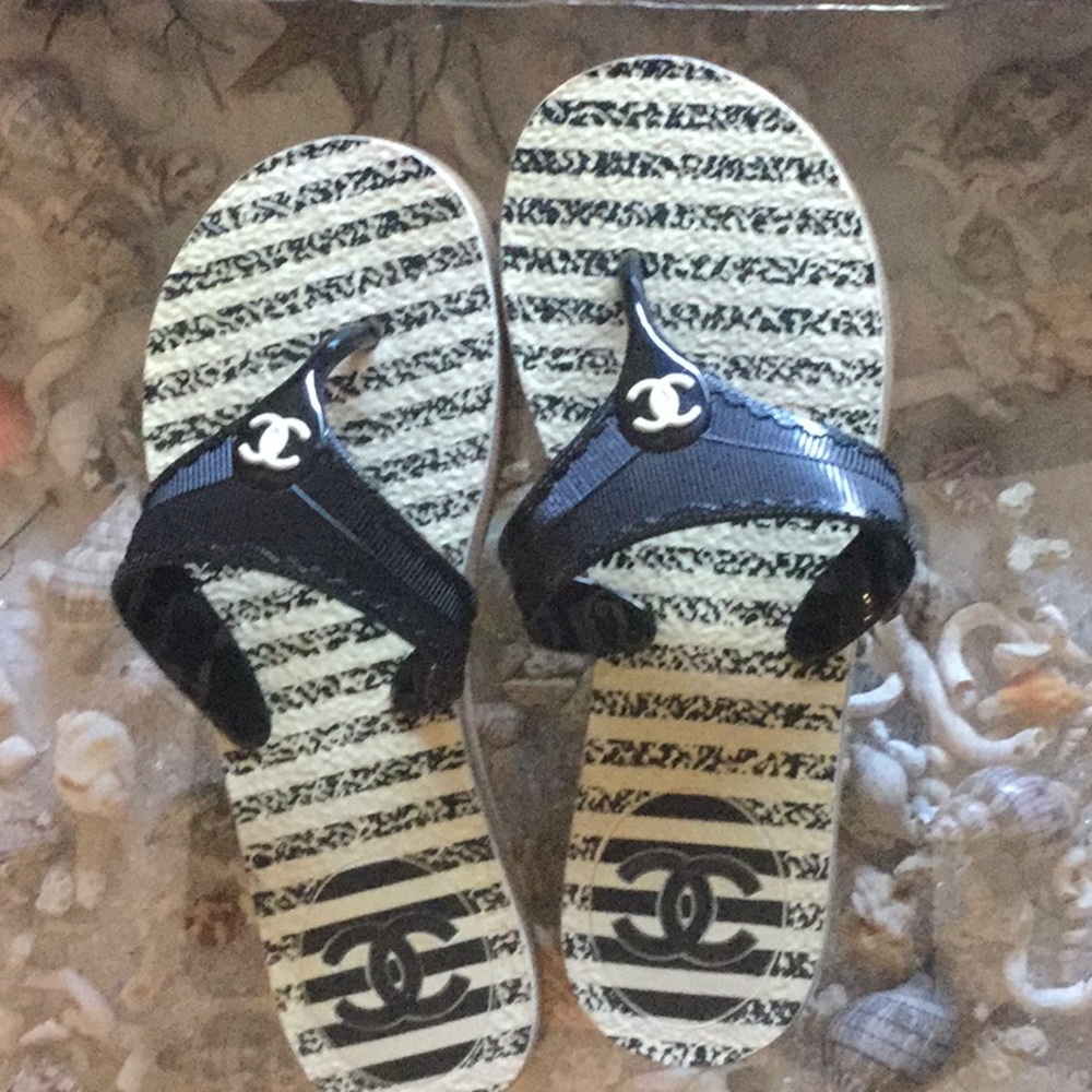 Chanel B&W flip flops.  NWOT